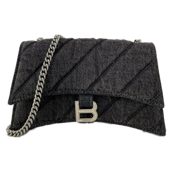 BALENCIAGA CRASH XS Chain Bag Black Dark Brown Denim - Shoulder Bag - Picture 1 of 16